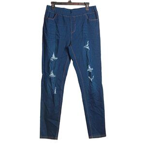 Jvini Skinny Jeggings Womens 1XL Dark Wash High Rise Pull On Distressed Jeans